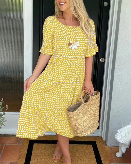 Europe And The United States New Fashion Women's Hot Summer Crew-neck Printed Short-sleeved Dress