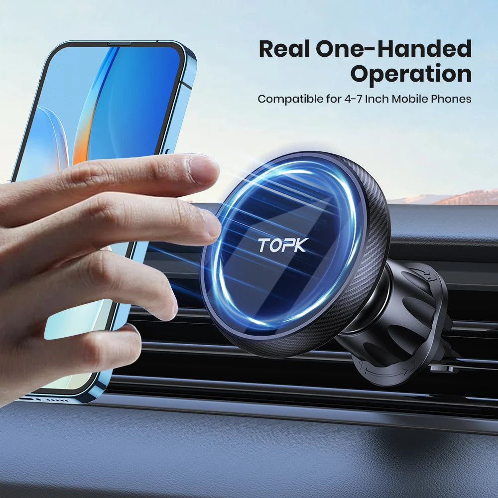 TOPK for Magsafe Car Phone Holder,Powerful Magnetism Premium Quality Single-Hand Operation Metal Hook Magnetic Car Phone Mount
