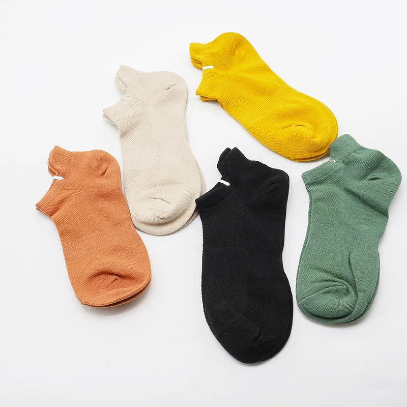 5 Pairs Summer Men's Cotton Short Mesh Harajuku Comfortable Solid Colour Casual Ankle Socks Male Net Sneaker Socks