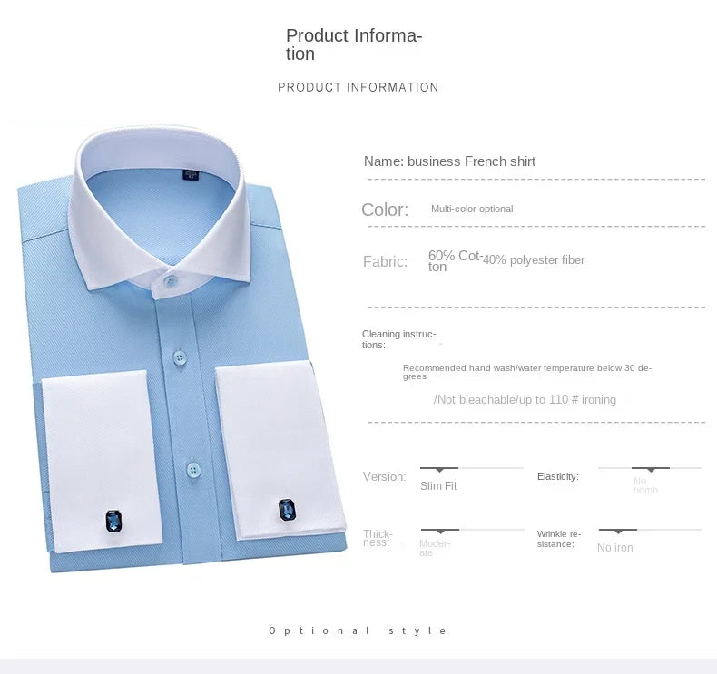2024 Niche Chic Dubbelgevouwen Mouw Windsor Kraag Zakelijk Overhemd met Lange Mouwen Heren Hoogwaardige Jurk willekeurige Franse Manchetknopen