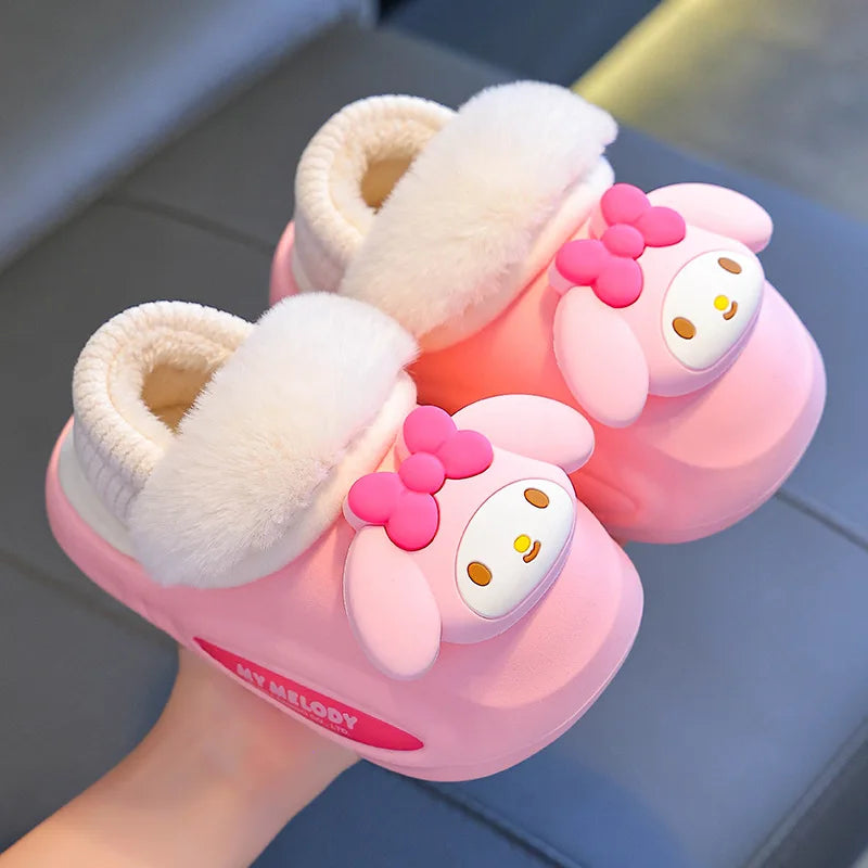 Girls' Home Fur Slippers Kawaii Anti-Skid Warm Cotton Cartoon Plush Waterproof Home Winter Shoes Size 24-41