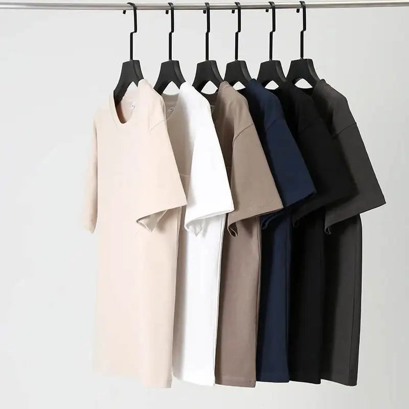 2025 Zomer Nieuw Japans Retro Korte Mouw O-hals Effen Kleur T-shirt Heren Zwaargewicht 100% Katoen Gewassen Casual Zak Tops