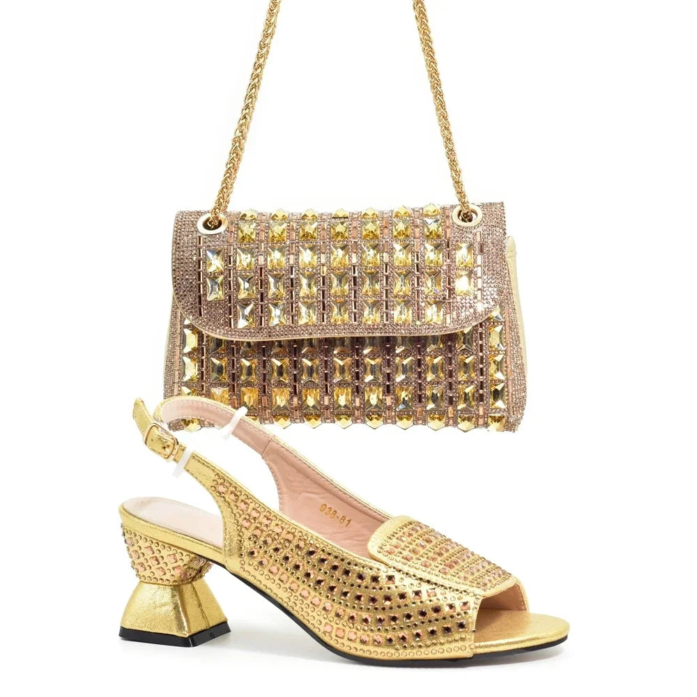 Italian Design Elegant Evening Shoes and Bag Set African Crystal Comfortable Shoes and Bag Commuter Women's Shoes