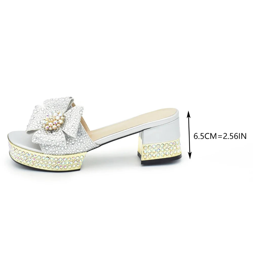 Fashion Crystal Women's Dress Pumps Open Toe Ladies Sandals with Heels African Women Wedding Shoes Decorated with Rhinestone