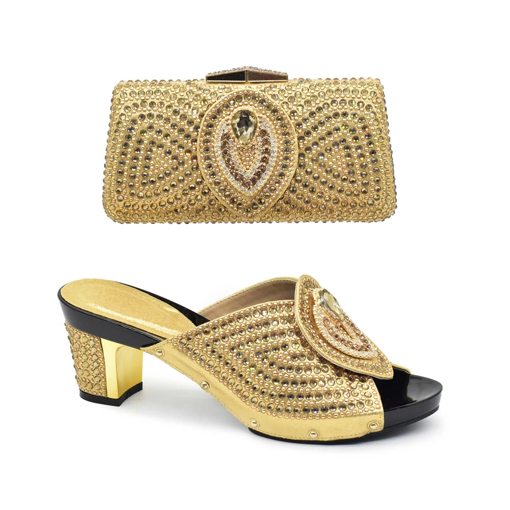 Italian Shoes with Matching Bags with Rhinestone Luxury Crystal Shoe Women Designers Nigerian Women Party Pumps with Purse
