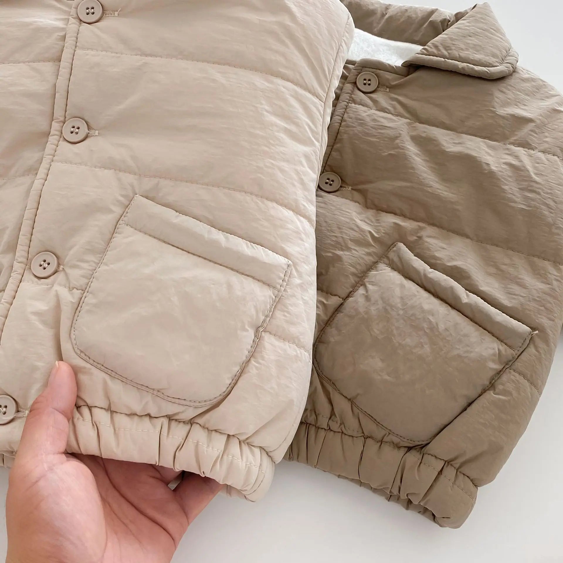 Baby Children's Winter Clothing Solid Colour Cotton Jacket Girls Simple Pocket Outwear Boys Fur Lining Warm Coat 0-5Y Unisex