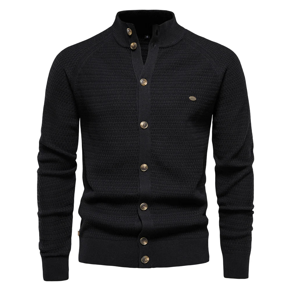 Men's Knitted Cardigan Cotton High Quality Button Mock Neck Sweater for Men's New Winter Designer Cardigans