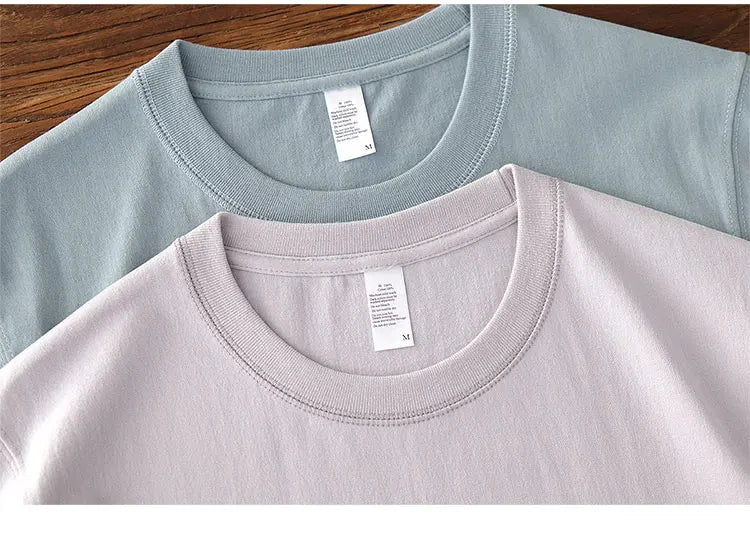 2025 Zomer Nieuwe Amerikaanse Retro 245G Korte Mouw O-hals Effen Kleur T-shirt Herenmode Eenvoudige 100% Katoen Gewassen Casual Tops