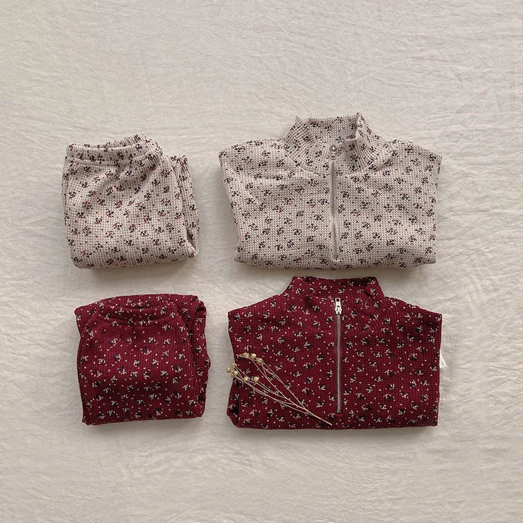 Toddler Kids Clothing 2PCS Set Girls Boys Hoodie Suits Vintage Waffle Casual Style Children's Clothes Outfit 1-5Y Unisex