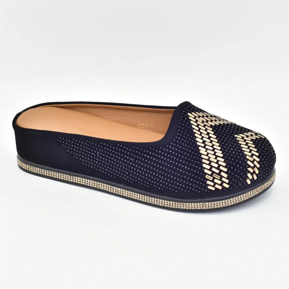 Bling Crystal Women Closed Toe Mules Half Close Slippers Thick Sole Light Weight Comfy Walking Shoes