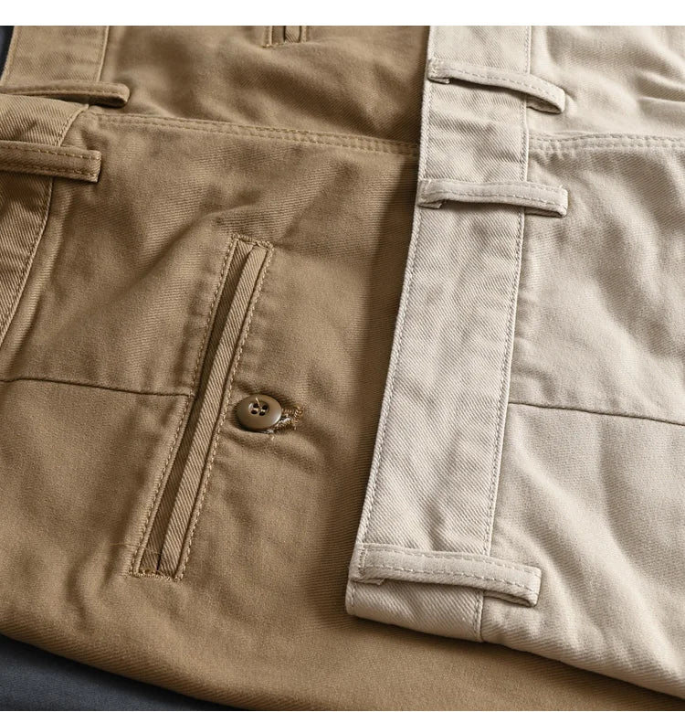 2025 Lente en herfst Nieuwe Amerikaanse retro geweven twill chino cargobroek Heren eenvoudige 100% katoenen gewassen casual rechte broek