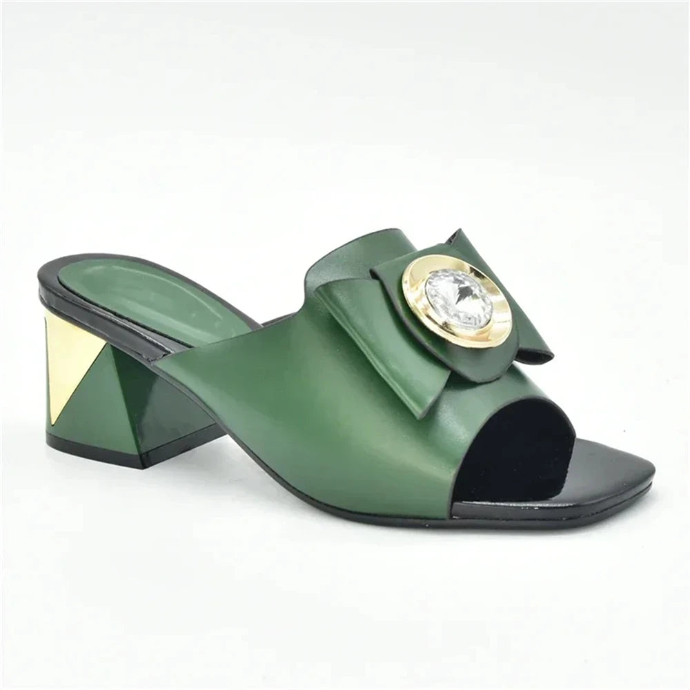 Italian Party Shoes Decorated with Big Rhinestone Women's Shoes Sexy Ladies' Open Toe Designed Pumps
