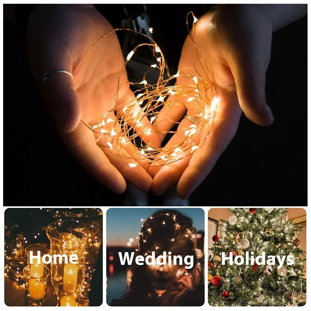 2M 5M 10M LED Fairy Lights Battery Operated Copper Wire Garland String Lights Outdoor Garden Wedding Party Christmas Tree Decor