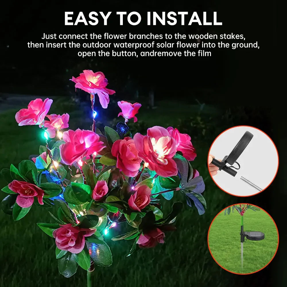 LED Solar Light Azalea Flowers Garden Lamp Home Decorative Light Landscape Orchid Rose LampYard Lawn Path Holiday Wedding Lights