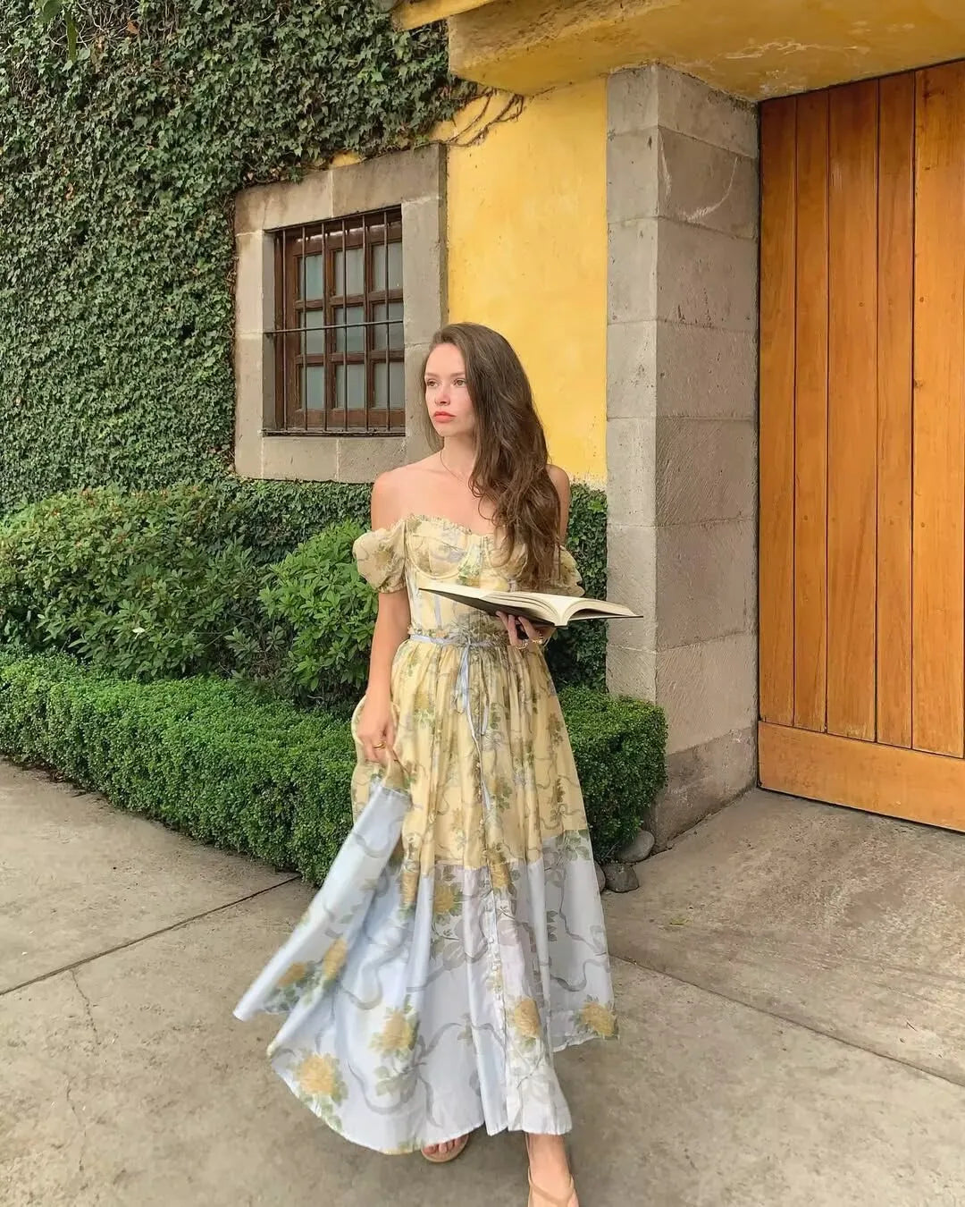 Patchwork Floral Print Boho Summer Dresses Women Vintage Puff Sleeve A-line Midi Chiffon Dress Chic Lady Vacation Robe