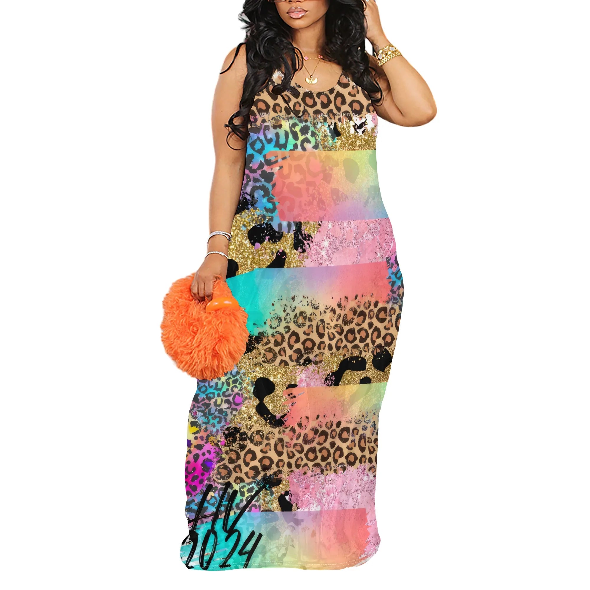 Exotic Animal Print Maxi Dress - Women's Boho Sleeveless Resortwear