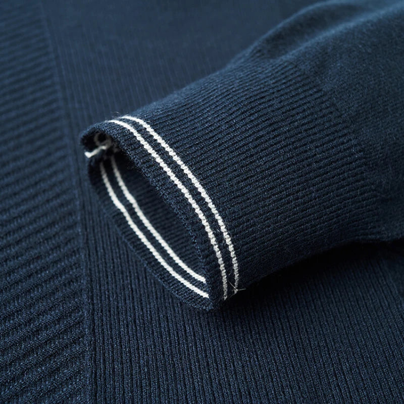 Men's Solid Colour Business Casual Polo Shirt, Suitable For Daily Commute, Pullover Sweater, Warm Knitted Long-Sleeved Cardigan