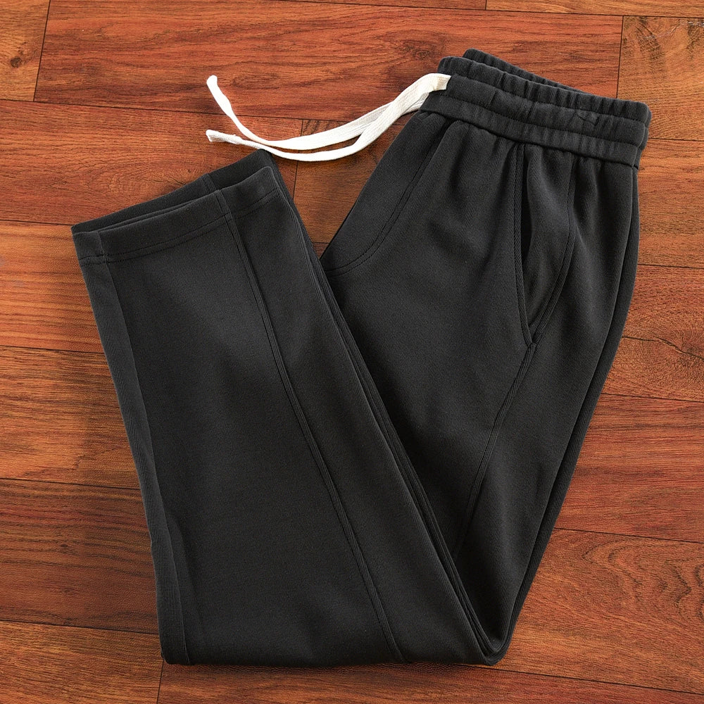 Herfst Nieuwe Amerikaanse Retro Dikke Effen Kleur Gebreide Joggingbroek Heren Eenvoudige Elastische Taille Trekkoord Sport Casual Losse Broek