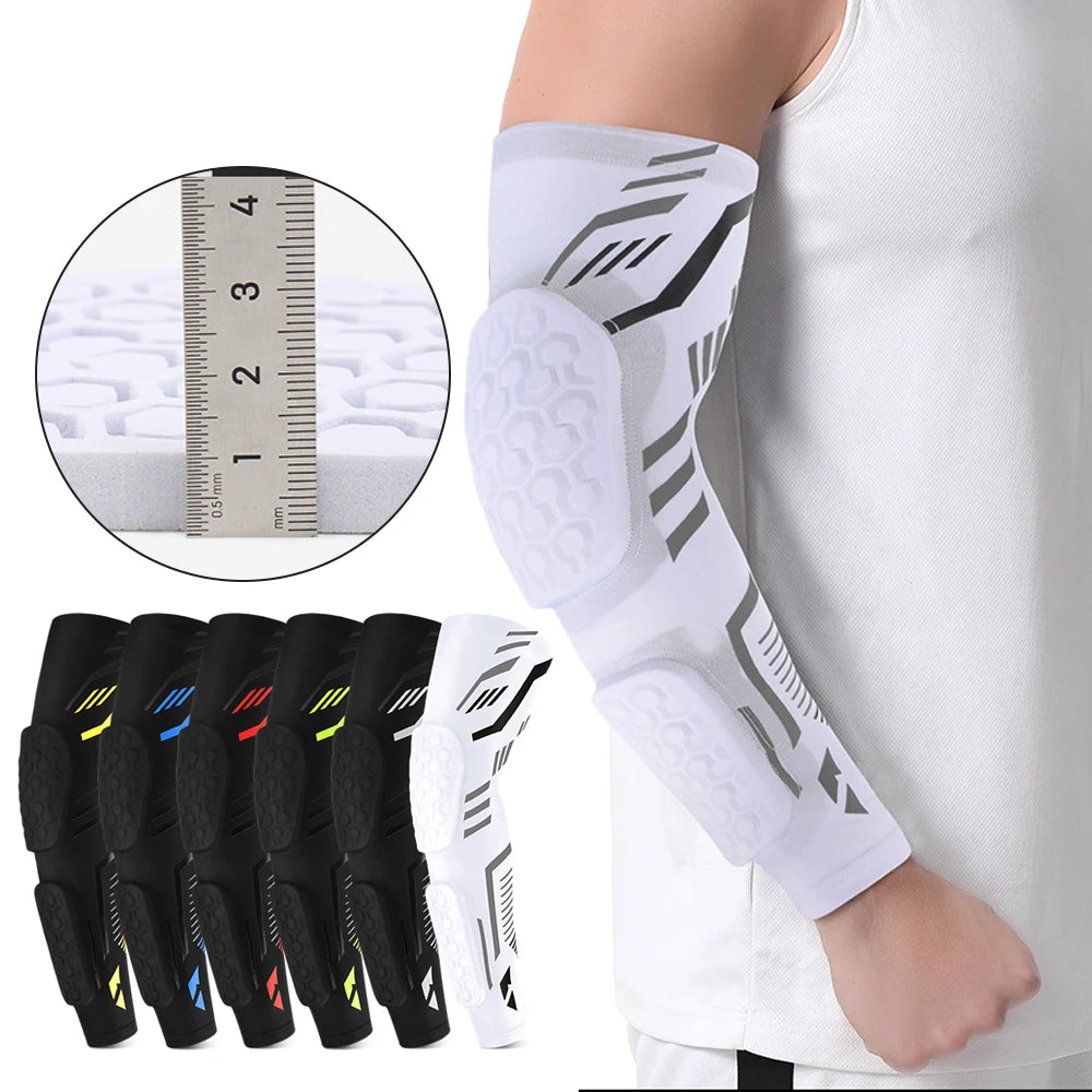Sports Anti-Collision Padded Arm Sleeves For Protection of Elbow and Forearm During Sports - Honeycomb Pads For Men & Women