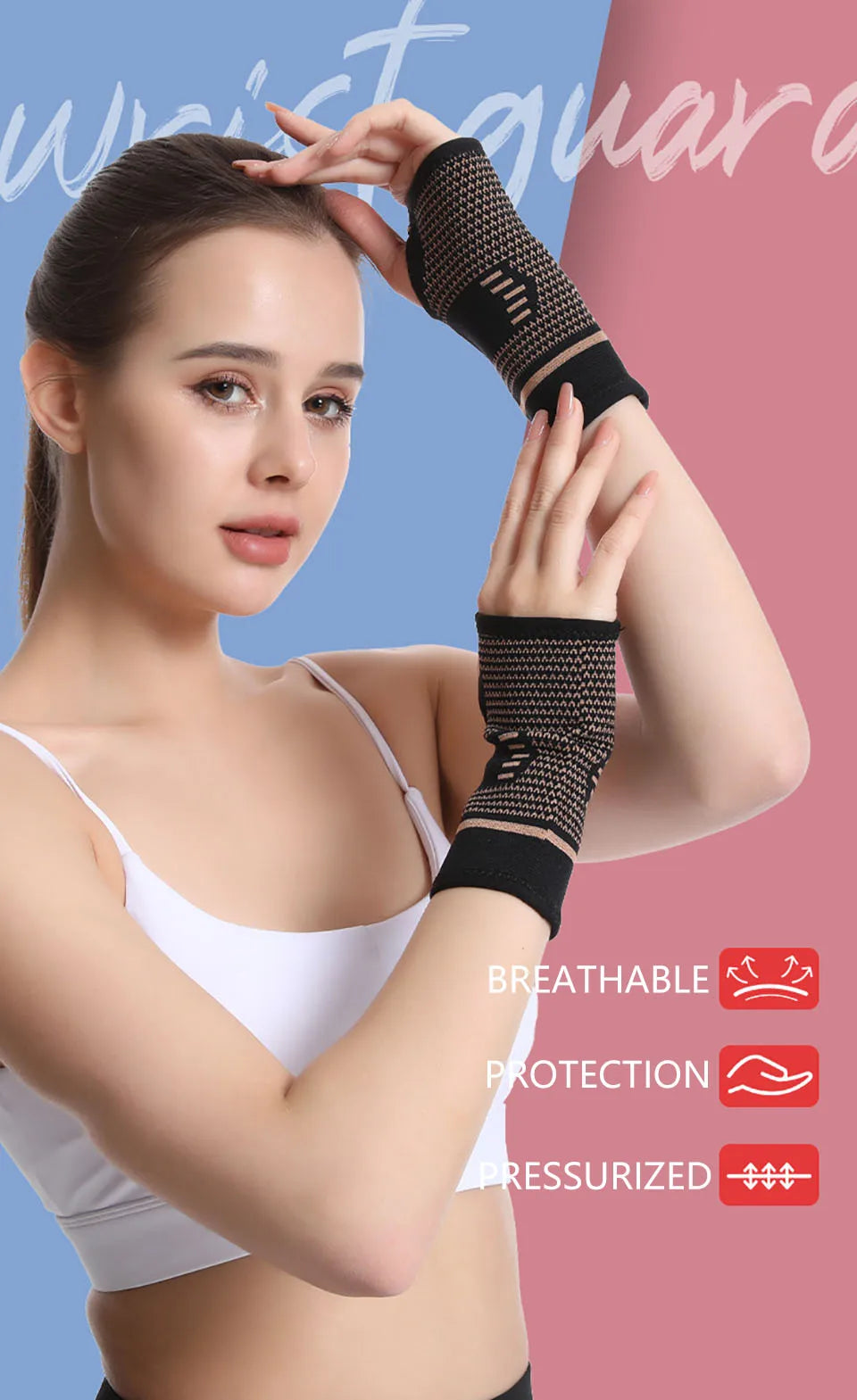 1 stuk kopervezel bracer pols elastische sportbandage polsband hand gym ondersteuning pols brace wrap tennis fitness powerlifting