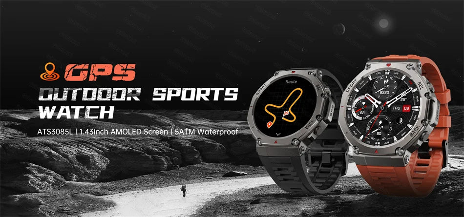 GPS Smartwatch 1,43" HD AMOLED-scherm Ingebouwde GPS Bluetooth-oproepen Waterdicht zwemkompas GPS-sportsmartwatch voor mannen
