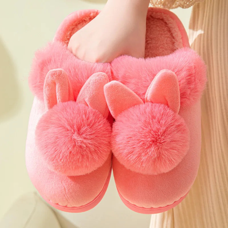 Women's Winter Warm House Fuzzy Slippers Couple Indoor Anti-Skid Plush Lined Bedroom Slides Fluffy Cotton Shoes For Ladies