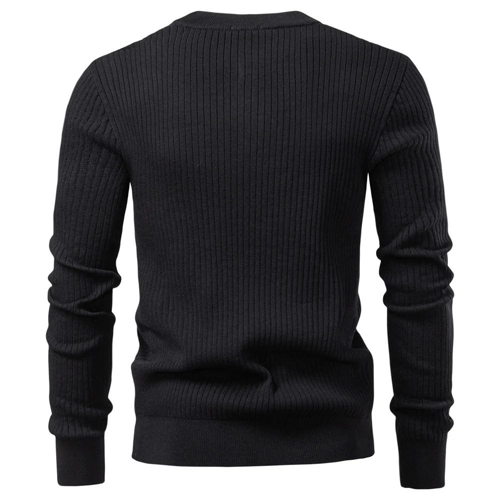 Men's Long Sleeve T-Shirt Fashion Knitted Slim Fit Polo Sweater Ribbed Henley Collar T-Shirt For Men