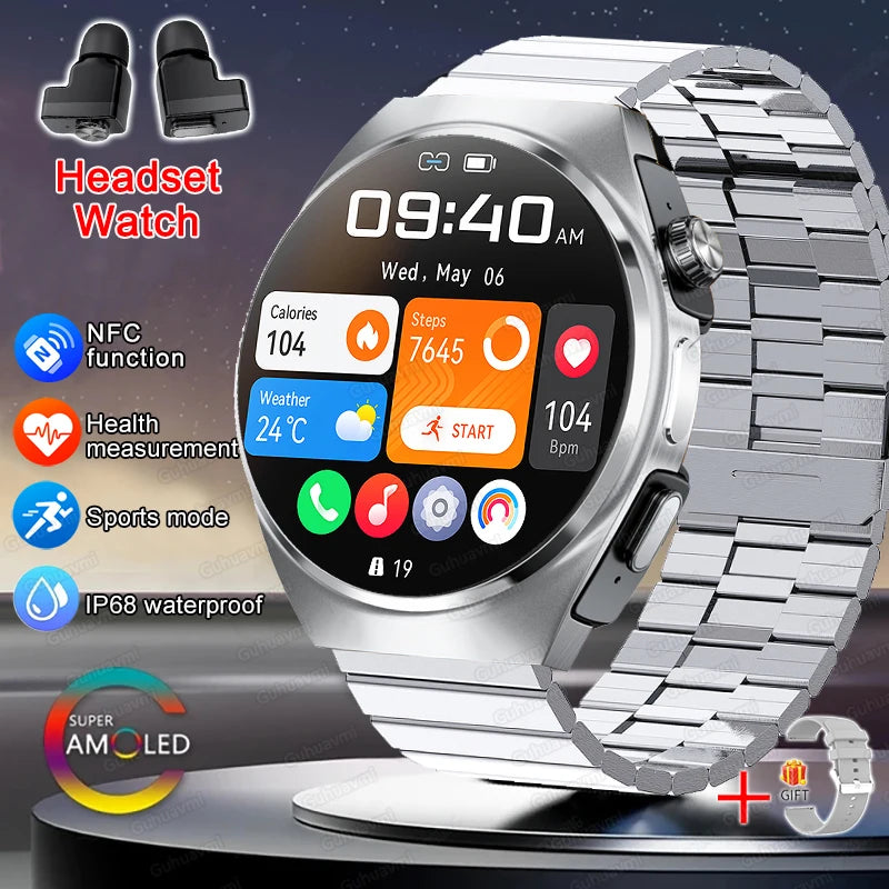 New Smart Watch Headset Two In One Wireless Bluetooth Dual Earbuds Call Health Monitor Sport Tracker Smartwatch - Compatible with HUAWEI IOS