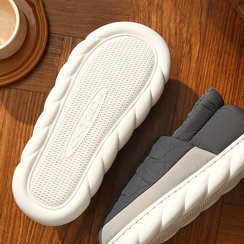 Unisex Plush Winter Slippers Outdoor and Indoor Warm Waterproof Cotton Shoes With Anti-Skid Thick Sole Home Slides For Men & Women