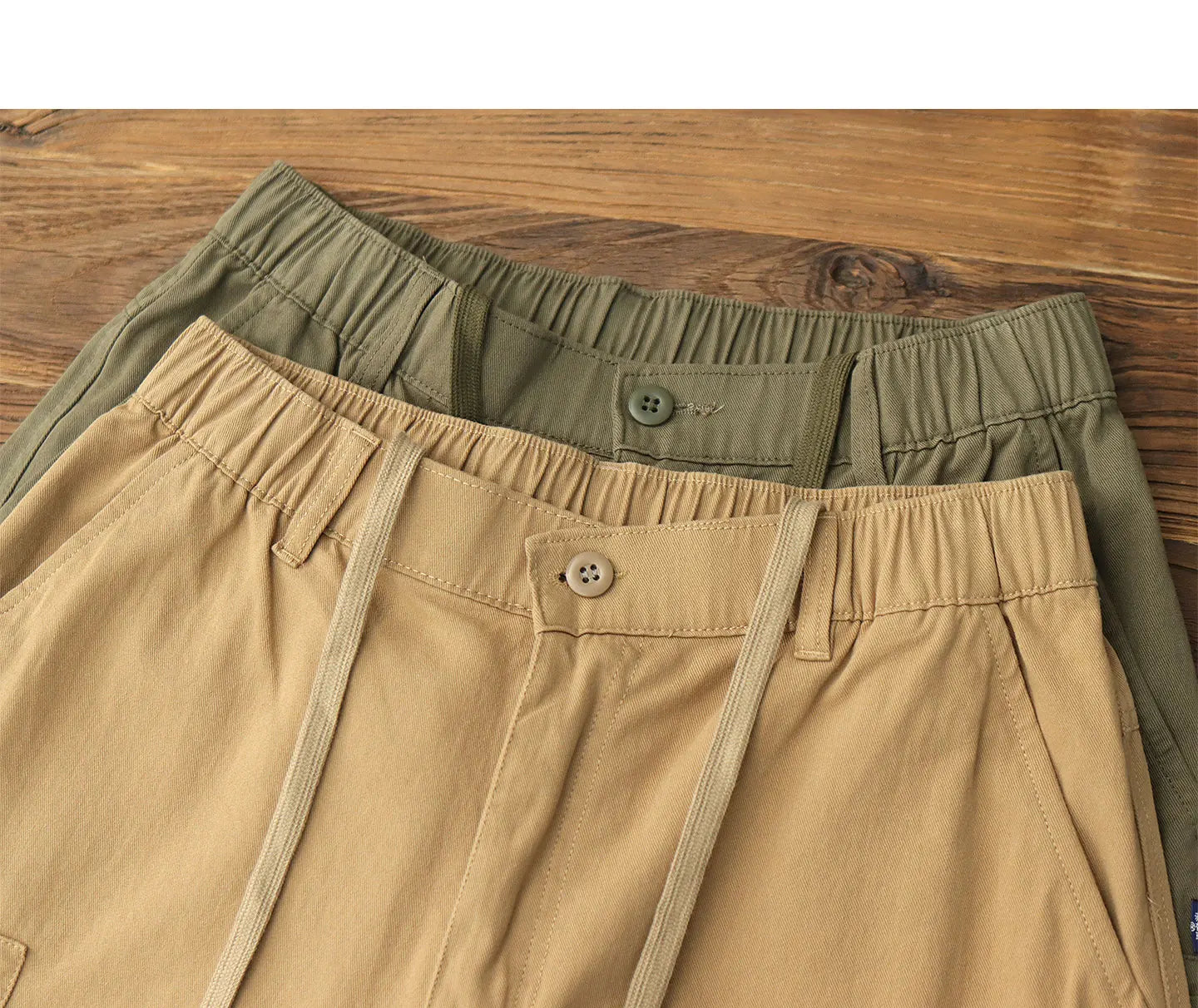 2025 Zomer Nieuwe Amerikaanse Retro Geweven Cargo Shorts Heren 100% Katoen Elastische Taille Trekkoord Casual Losse Rechte 5-punts Broek