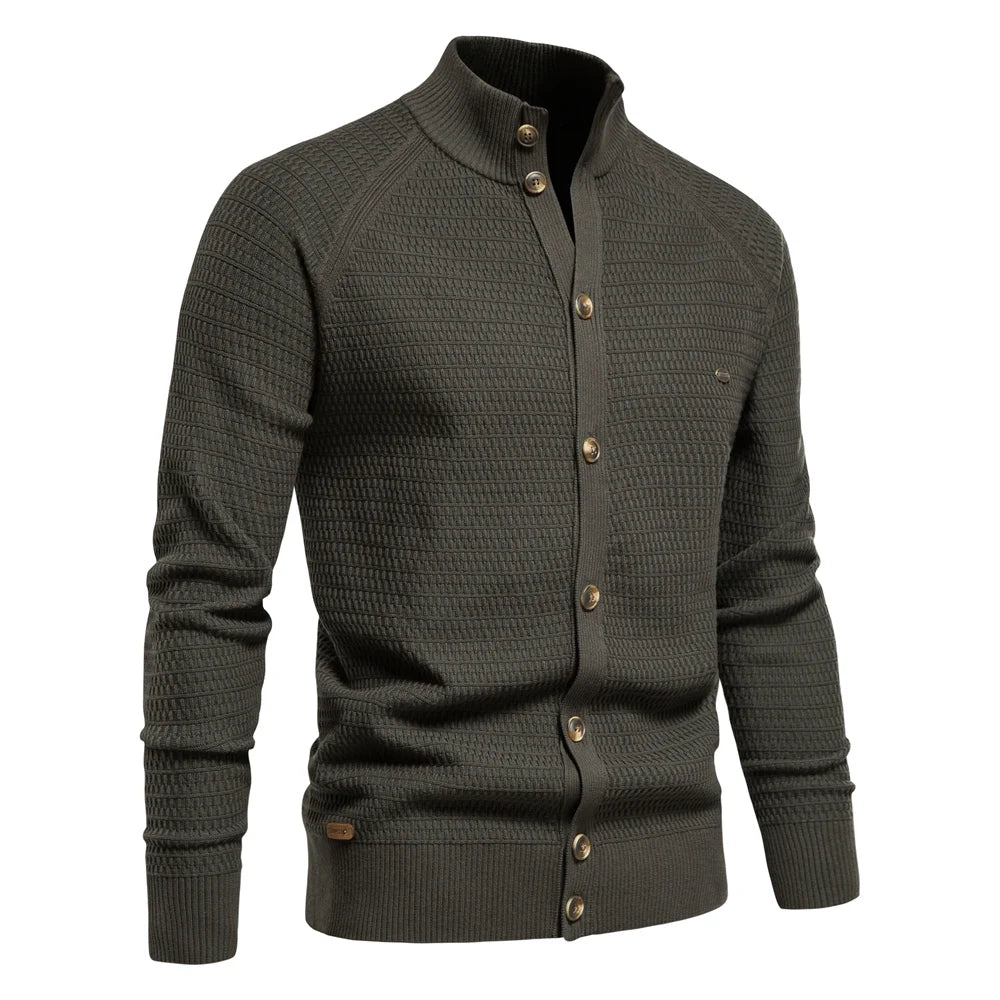 Men's Knitted Cardigan Cotton High Quality Button Mock Neck Sweater for Men's New Winter Designer Cardigans