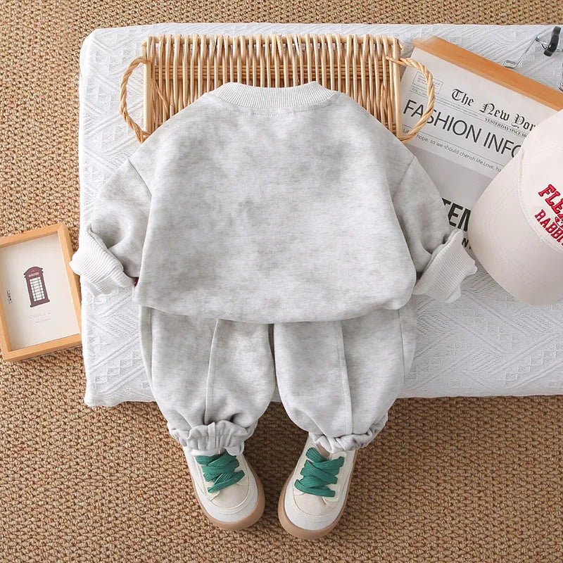 New Autumn Children Sweatshirt Set Sweet Cartoon Boys Hoodie + Sweatpants Kids 2PCS Printing Casual Suit 1-5T Unisex