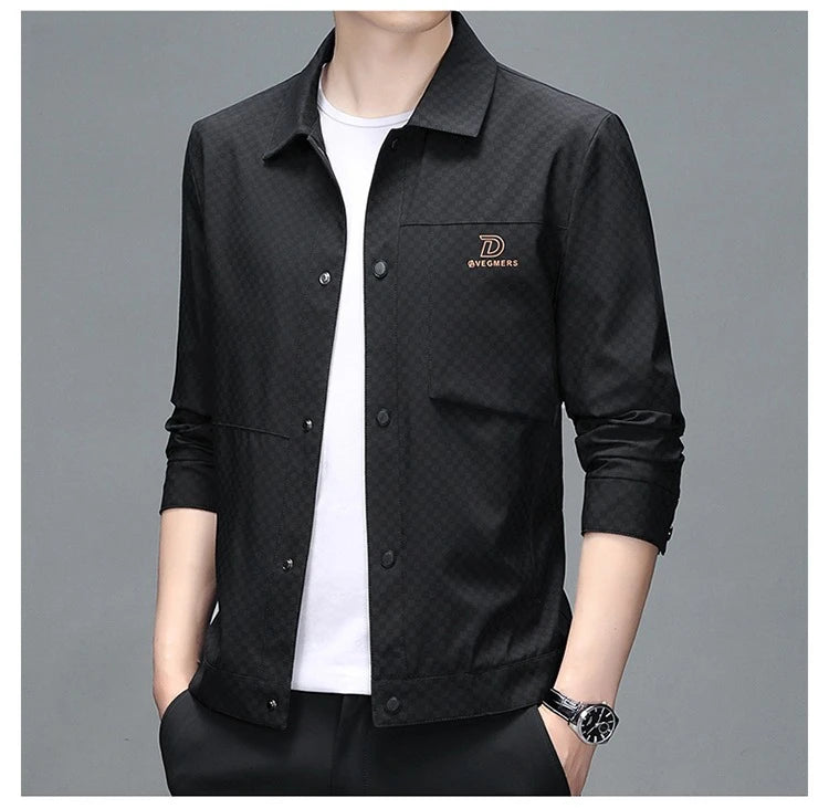 Men's Business Jacket, Dark Pattern Dark Plaid Lapel Formal Men's Outerwear.