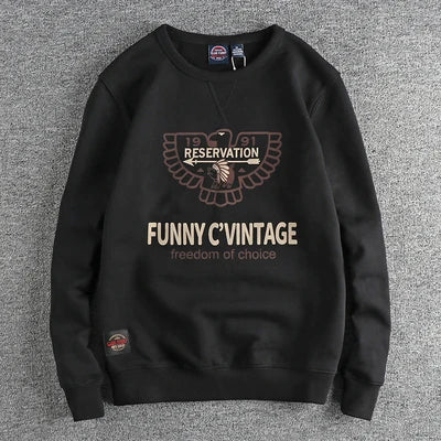 Winter American Retro 420g Thick Velvet Indian Elemet Printed Sweatshirts Men's Simple Washed Youth Casual Pullover Sportwear