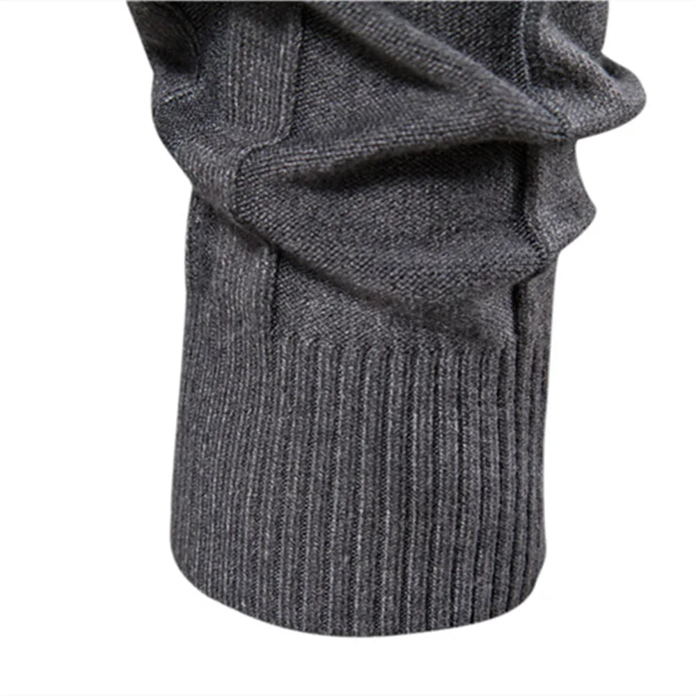 Men's Slim Fit Pullovers Turtleneck Casual Basic Solid Colour Warm Striped Sweater Male Winter Fashion Sweaters
