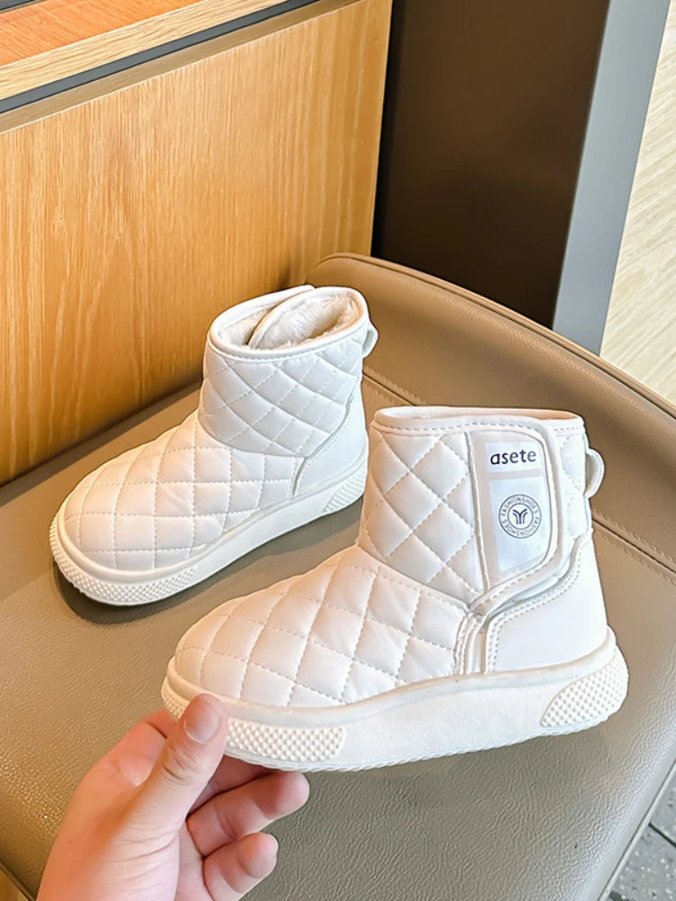 Kids' Casual Shoes Ankle Boots PU Leather Solid Colour Winter Shoes Anti-Slip Warm Black Beige Shoes For Girls Size 27-37