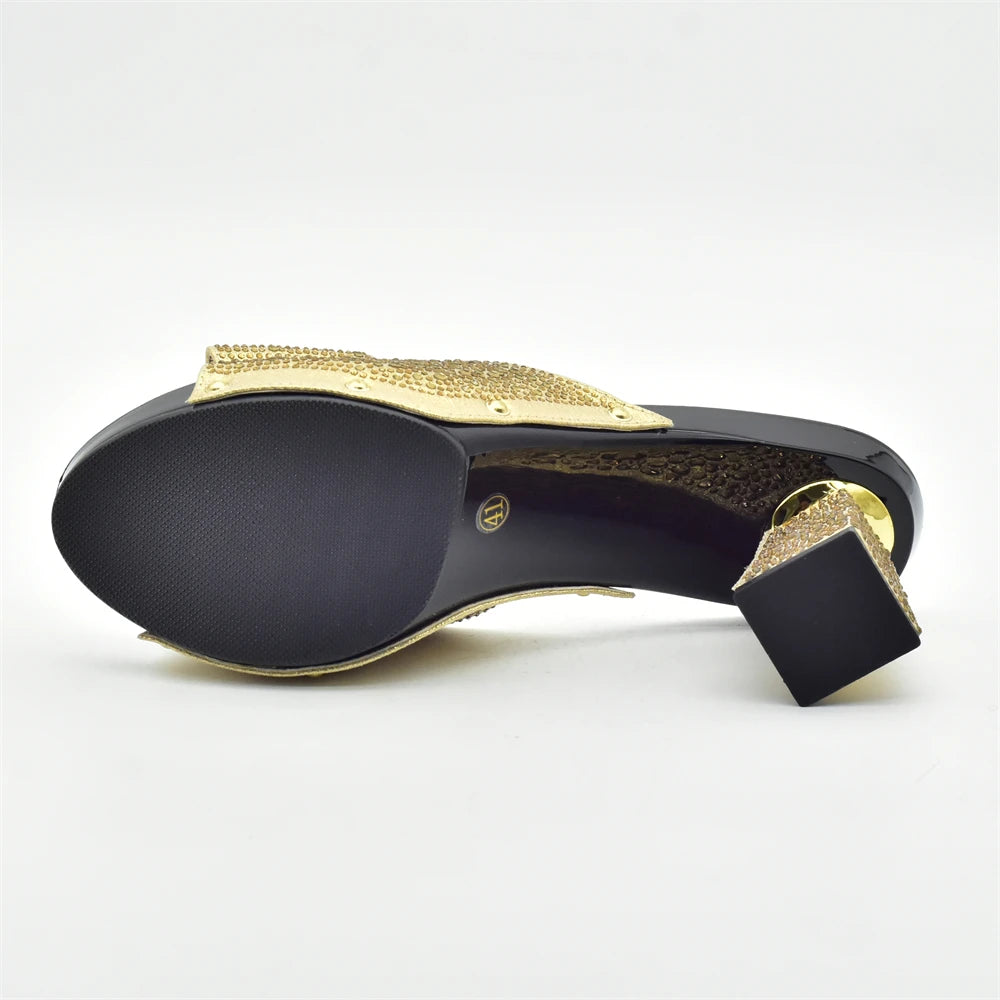 Italian Shoes with Matching Bag for Wedding Shoe and Bag Set for Nigeria Party Italy African Women Party Pumps with Rhinestone