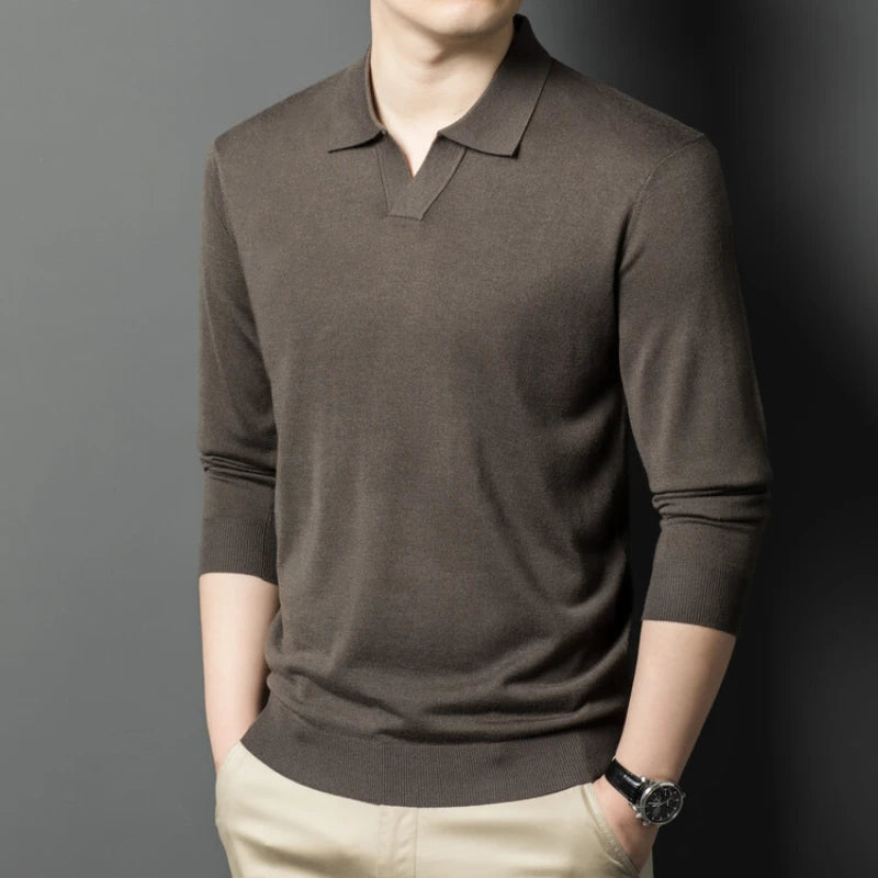 Men's Pullover Sweater With V-Neck, Business Casual Warm Polo, Male High Quality Cashmere Sweater
