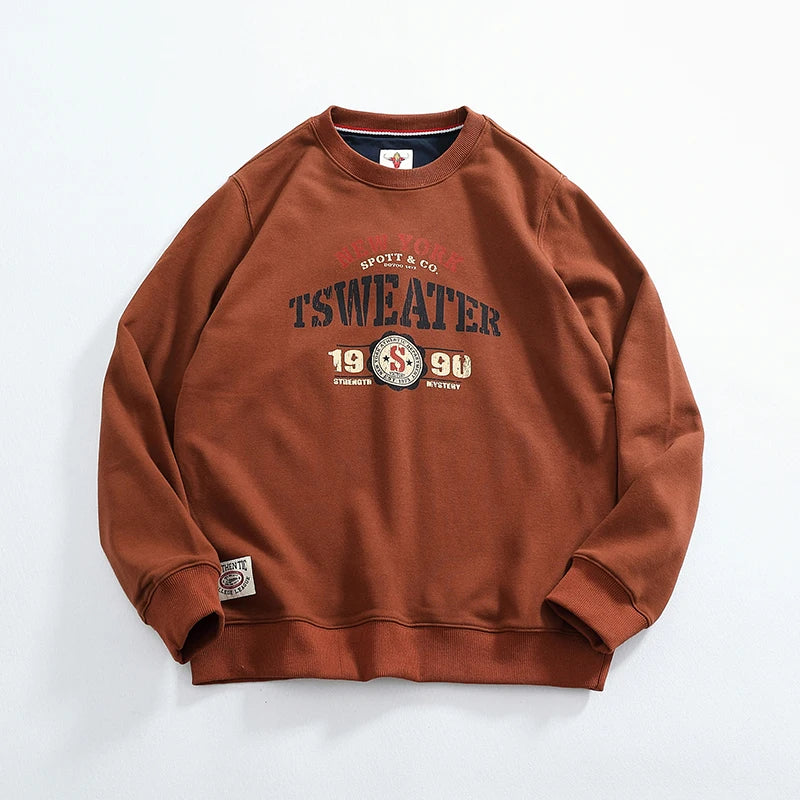 Autumn New American Retro Long Sleeve O-neck Letter Printed Sweatshirts Men's Fashion Washed Old Terry Pullover Casual Sportwear