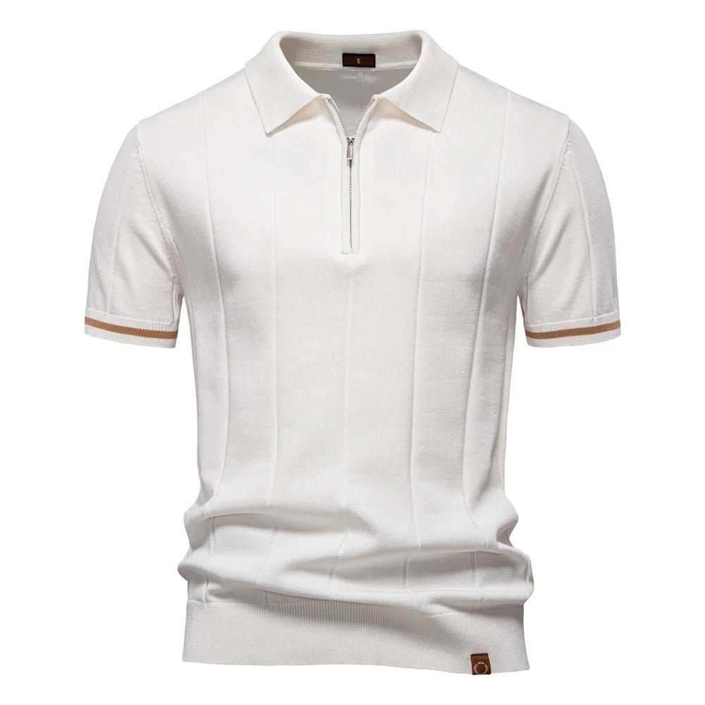 2025 Summer Men's Knit Cotton Polo Shirt - Breathable & Stretch Turn-Down Collar Design for Business Golf and Social Events