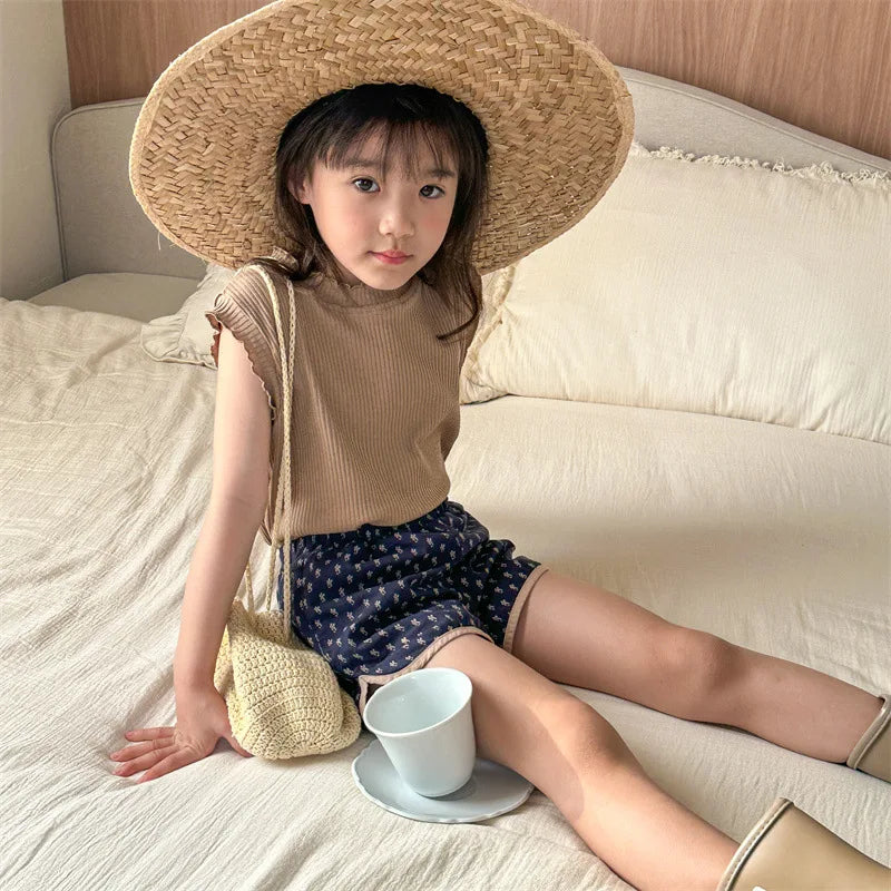 2025 Zomer Nieuwe Baby Meisjes Schattige Bloemen Shorts Kinderen Losse Katoenen Shorts Veelzijdige Kinderprint Casual Shorts Peuterkleding 4-6Y Unisex