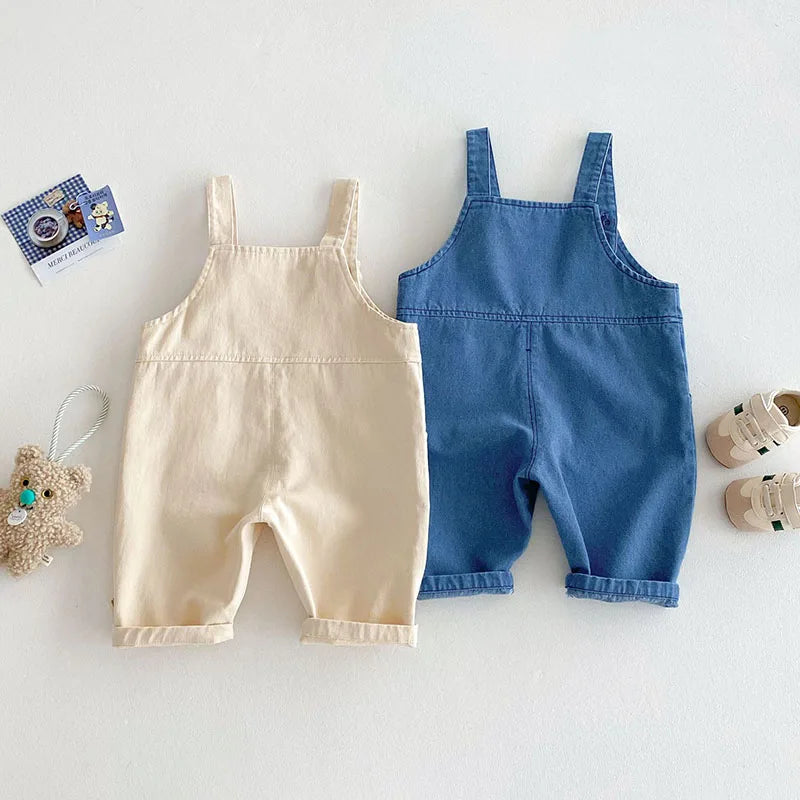 New Spring Kids Overall Children Cute Embroidered Letter Jeans Girls Boys Sweet Loose Casual Pants 0-5T Unisex