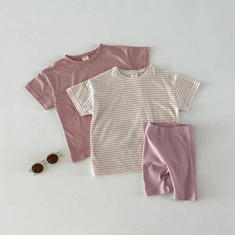 2025 Zomer Nieuwe Kinderen Katoenen Gestreepte Legging Baby Jongen Meisje Effen Elastische Shorts Peuter Veelzijdige Middelste Broek Kinderen Legging Unisex