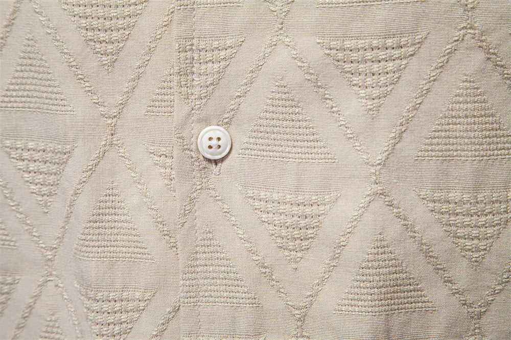 100% katoenen jacquard herenoverhemden met korte mouwen - effen kleur, omgeslagen kraag, casual zomeroverhemden voor heren