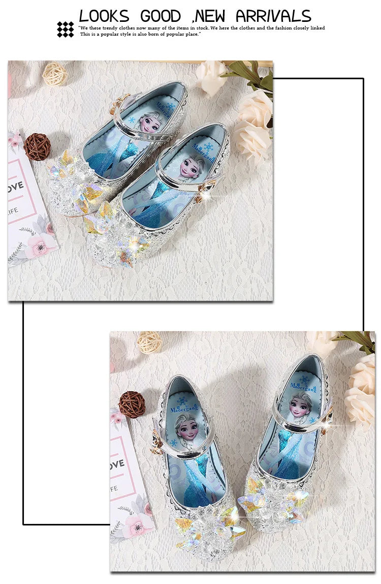 Fashion Elsa Princess Girl Shoes Frozen Cartoon Dress Shoes For Girls Fashion Party Shoes With High Heels Christmas Gifts