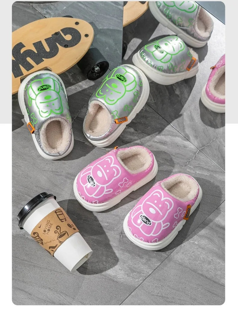 Kids' Slippers House Shoes Cartoon PU Leather Winter Shoes Warm Anti-Slip Soft Bottom Shoes For Girls Size 24-35
