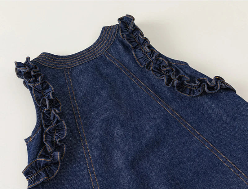 2024 New Summer Girl's Dress Kid's Sweet Denim Tank Dress Children Tops Outfit 1-7Y Girls