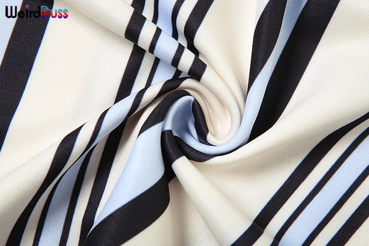 Stripe Print Women 2 Piece Set Summer Backless Low-Neck Halter Tank Tops + Skirts Fashion Vacation Streetwear Outfits