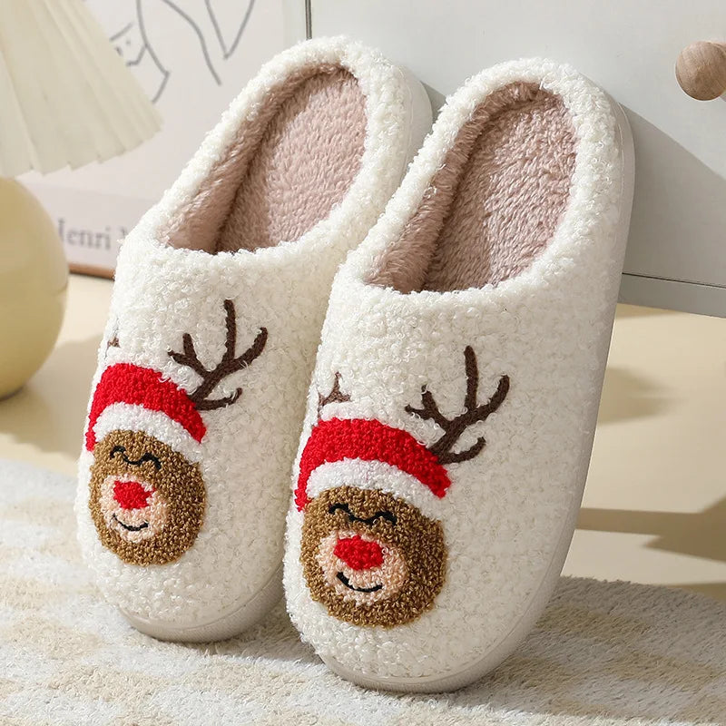 Unisex Christmas Winter Warm Cute Fluffy Slippers Suitable for Couple Bedroom Use and As Gift Cotton Shoes With Soft Sole Flat Shoes