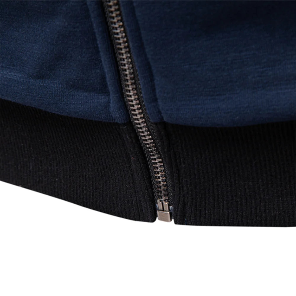 Men's Cotton Thicken And Warm Solid Colour Baseball  Jacket - High Quality Zipper Casual Sportswear Jacket Suitable For Autumn & Winter